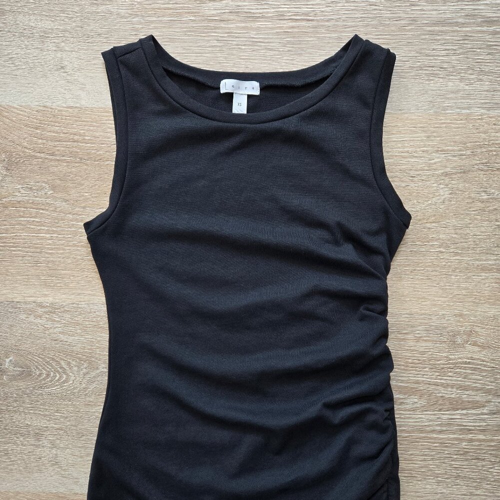 Leith Ruched Bodycon Tank Dress Black Sleeveless Tulip Hem XS Little Black Dress - Picture 5 of 16